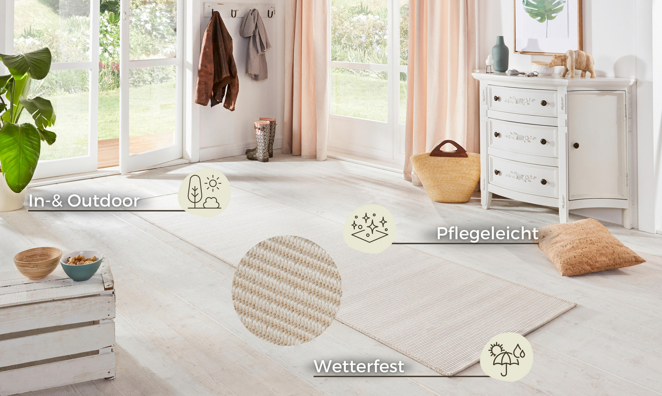 FLACHWEBETEPPICH 80/150 cm Nature Weiß  - Weiß, Basics, Kunststoff (80/150cm)