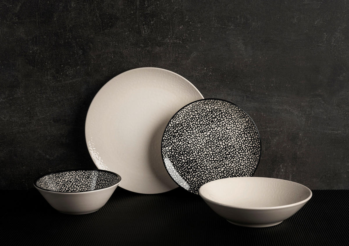 KOMBISERVICE 24-teilig  - Schwarz/Weiß, LIFESTYLE, Keramik - Novel