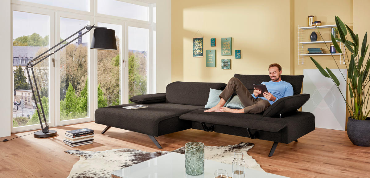 ECKSOFA in Flachgewebe Dunkelbraun  - Anthrazit/Dunkelbraun, Design, Textil/Metall (166/280cm) - Johann Jakob