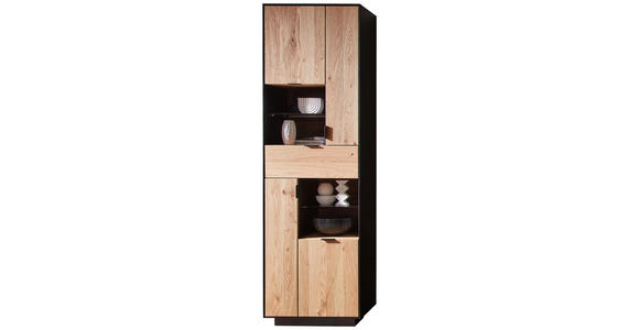 VITRINE in furniert Eiche Schwarz, Eichefarben - Eichefarben/Schwarz, Design, Glas/Holz (60/200/38cm) - Novel