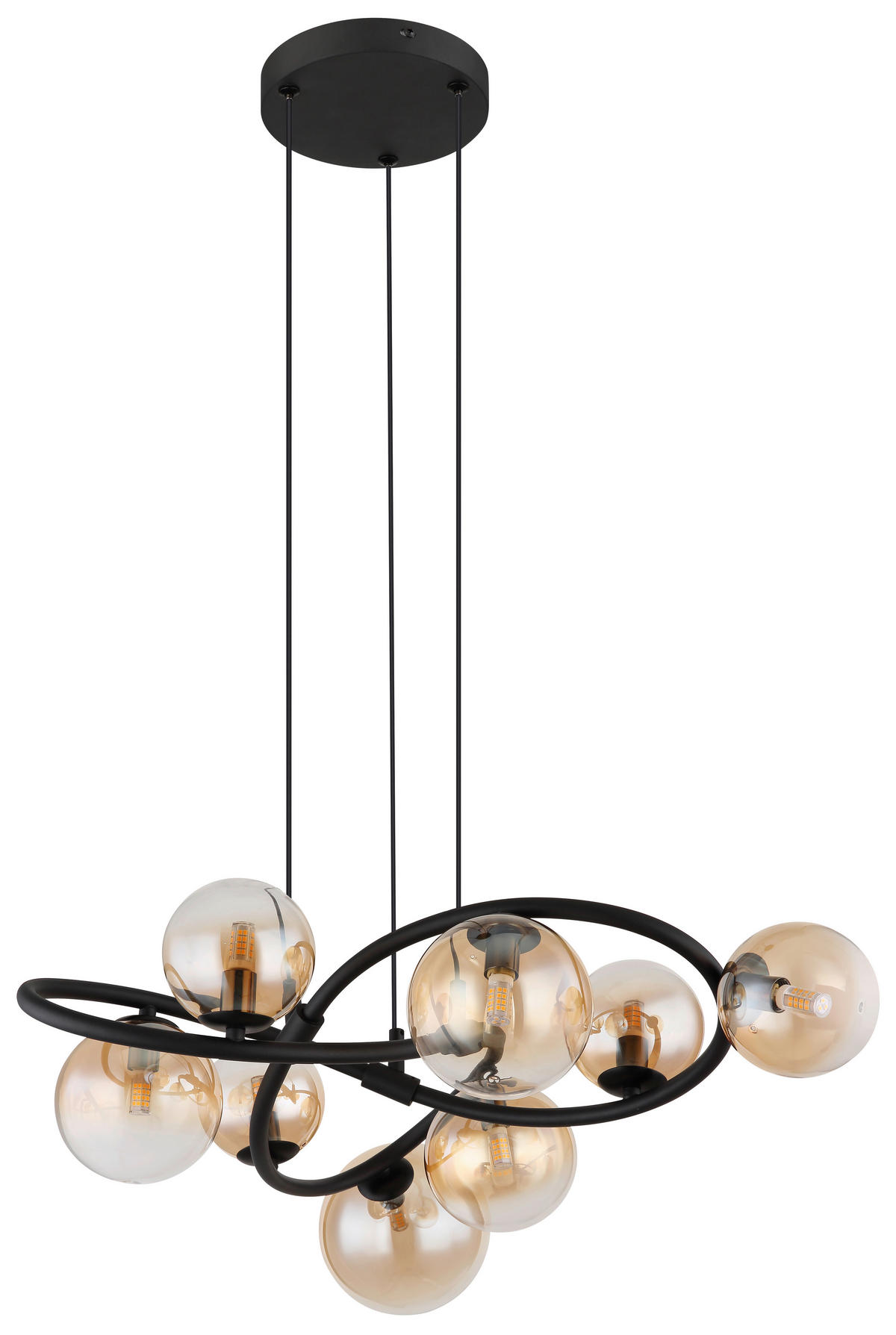 HÄNGELEUCHTE 65/120 cm    - Klar/Schwarz, Design, Glas/Metall (65/120cm) - Globo