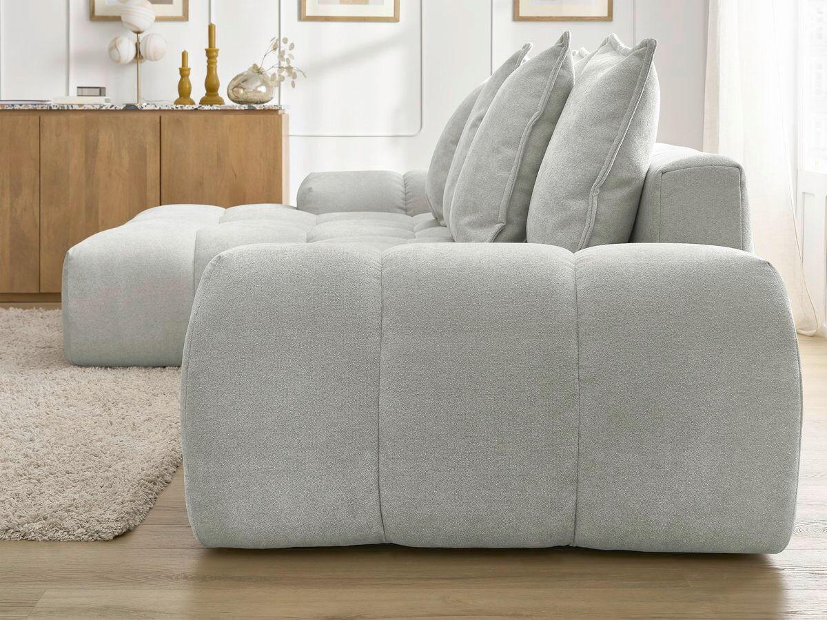 ECKSCHLAFSOFA EVEREST  mit Rücken echt, Armteil links, Armteil rechts Struktur Hellgrau  - Hellgrau/Schwarz, MODERN, Kunststoff/Textil (180/318cm) - Livetastic