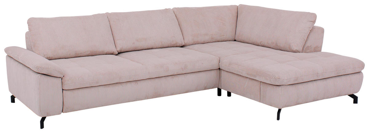ECKSOFA in Cord, Velours Altrosa  - Schwarz/Altrosa, Design, Textil/Metall (291/197cm) - Beldomo Style