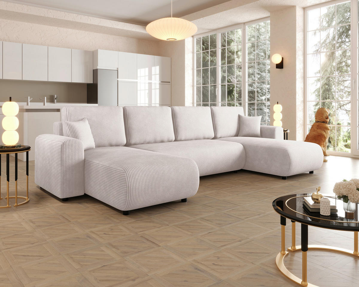 WOHNLANDSCHAFT Beige Cord  - Beige/Schwarz, KONVENTIONELL, Textil (152/318/152cm) - Xora
