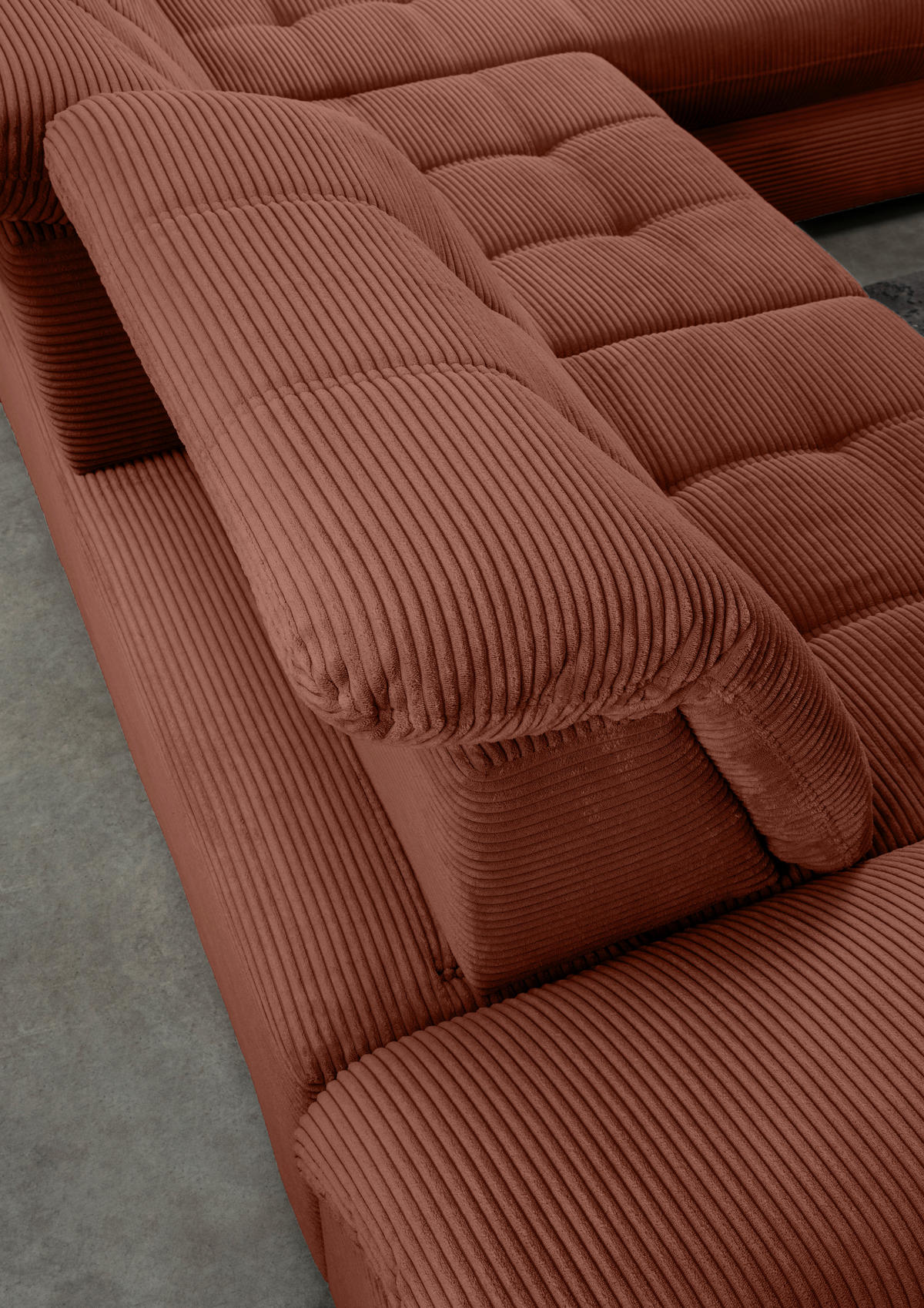 WOHNLANDSCHAFT in Cord Koralle  - Koralle/Schwarz, Modern, Textil/Metall (252/387/184cm) - Livetastic