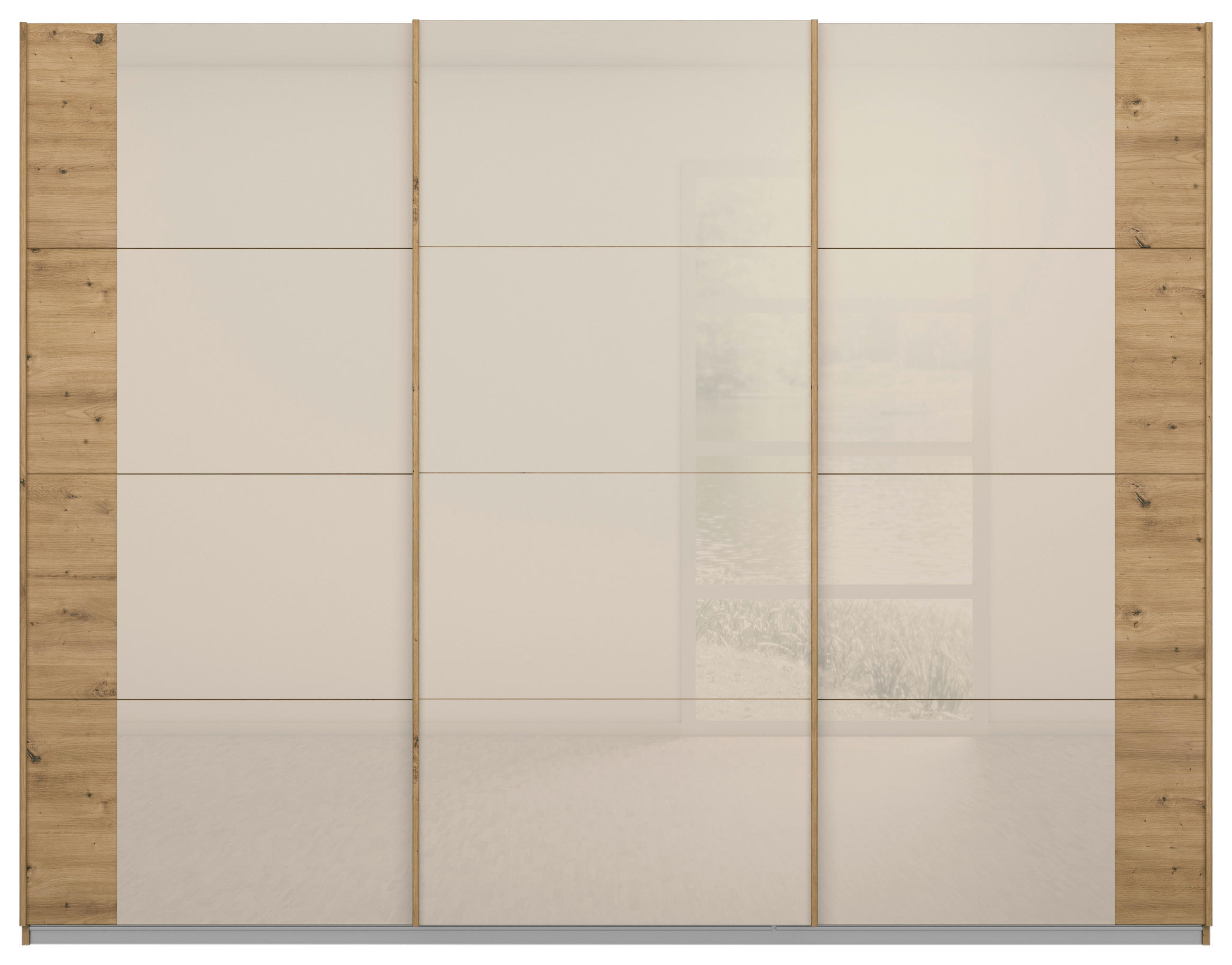 SCHWEBETÜRENSCHRANK in Champagner, Eiche Artisan - Champagner/Eiche Artisan, Modern, Glas/Holzwerkstoff (271/210/62cm) - Rauch Möbel