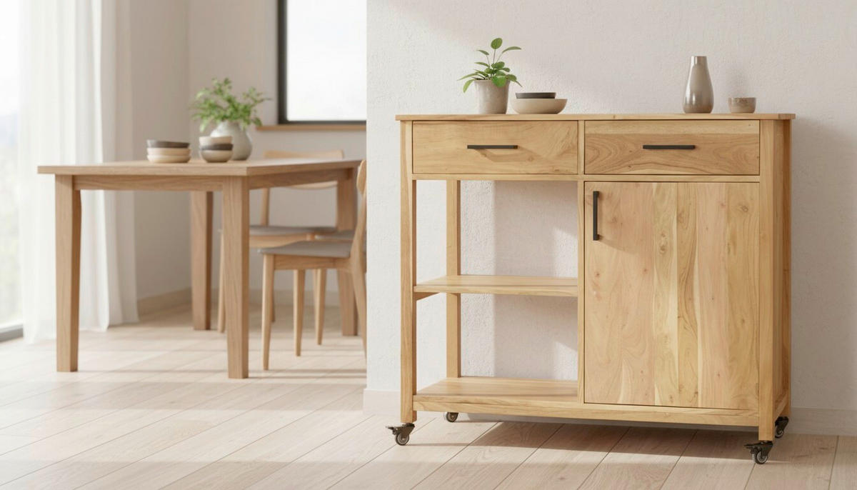 SERVIERWAGEN Akazie vollmassiv Akaziefarben  - Schwarz/Akaziefarben, Natur, Holz/Kunststoff (100/90/48cm) - Livetastic