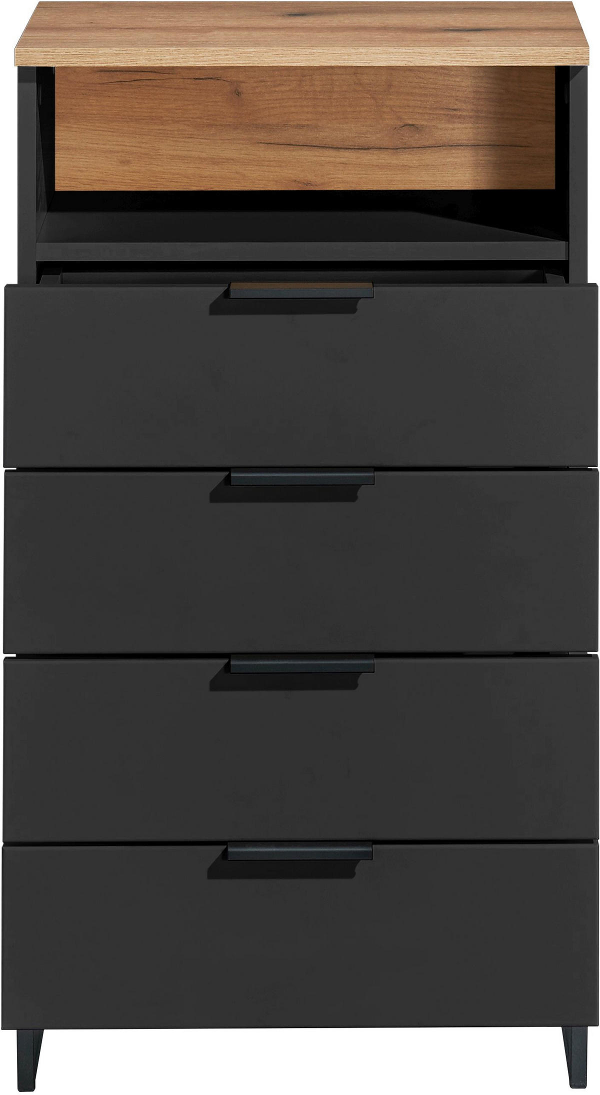 MIDISCHRANK 50/91/32 cm  - Eichefarben/Schwarz, KONVENTIONELL, Holzwerkstoff/Metall (50/91/32cm) - home24