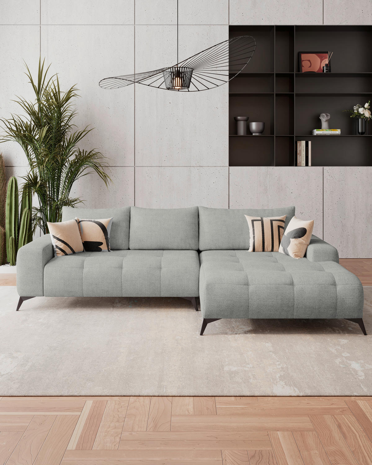 HÖRNSOFFA i flatväv ljusgrå  - ljusgrå/svart, Trend, metall/textil (290/175cm) - MID.YOU