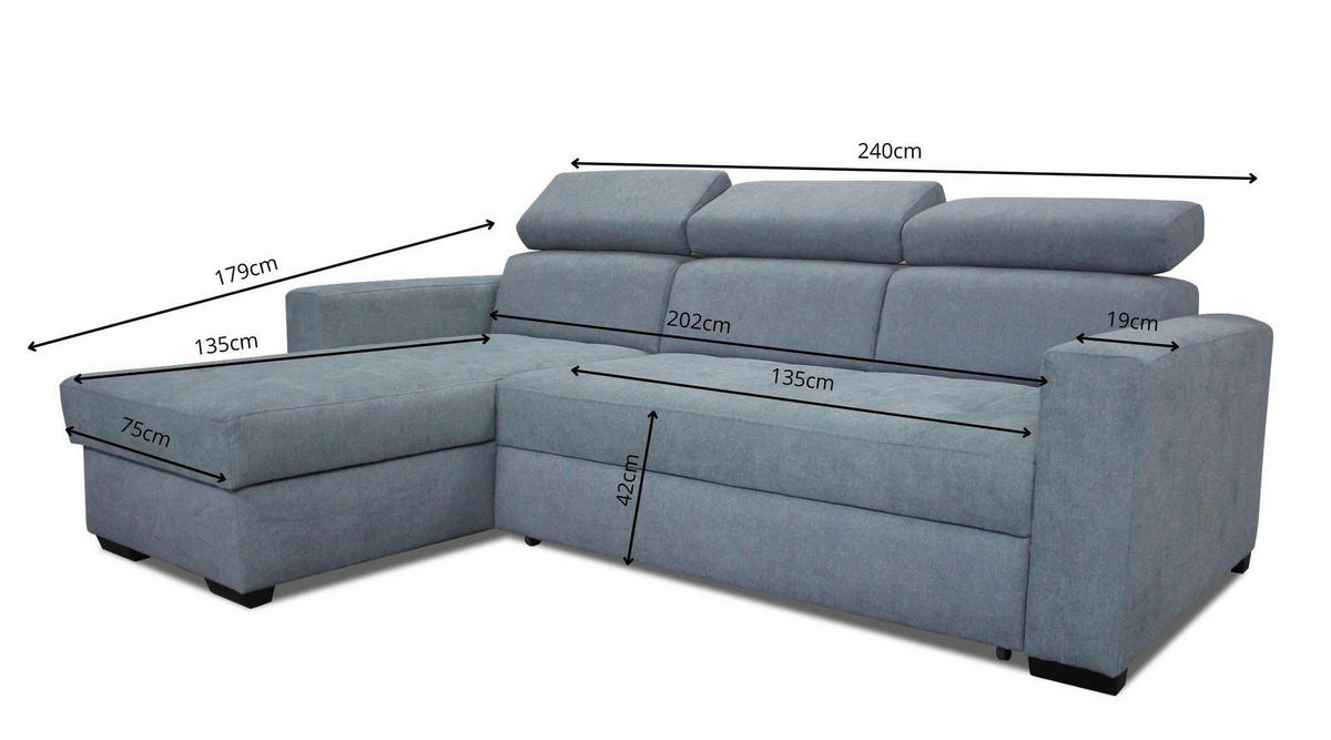ECKSOFA in Webstoff Graphitfarben  - Schwarz/Graphitfarben, Design, Kunststoff/Textil (179/240cm) - Carryhome