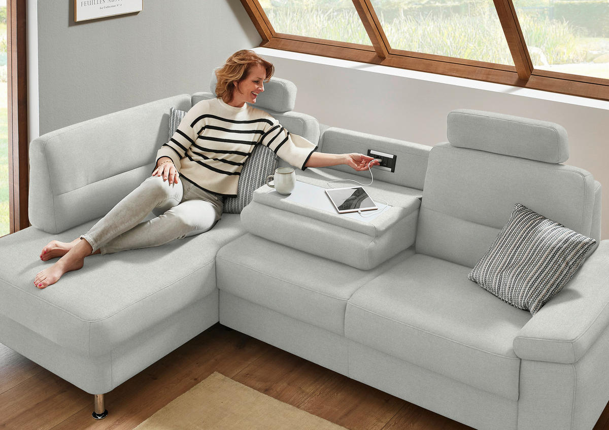 ECKSOFA Flachgewebe Silberfarben  - Silberfarben/Alufarben, Konventionell, Textil/Metall (160/244cm) - Beldomo Comfort
