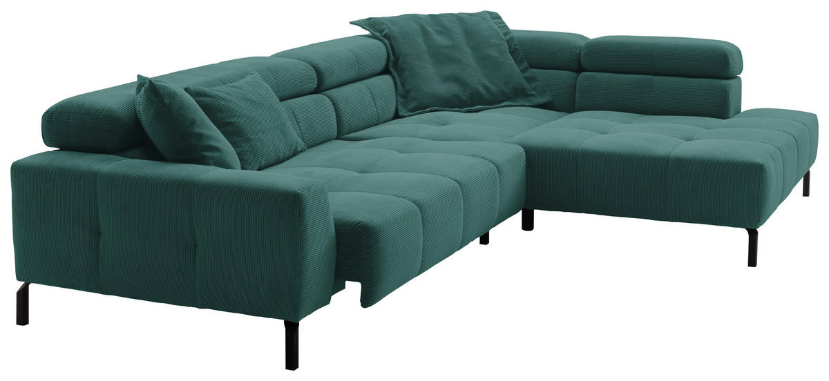 ECKSOFA in Feincord Grün  - Schwarz/Grün, Konventionell, Textil/Metall (311/219cm) - Hom`in