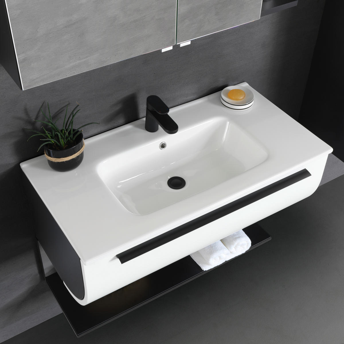 BADEZIMMER  in 91 cm  - Weiss/Schwarz, Modern, Glas/Holzwerkstoff (91cm) - Dieter Knoll