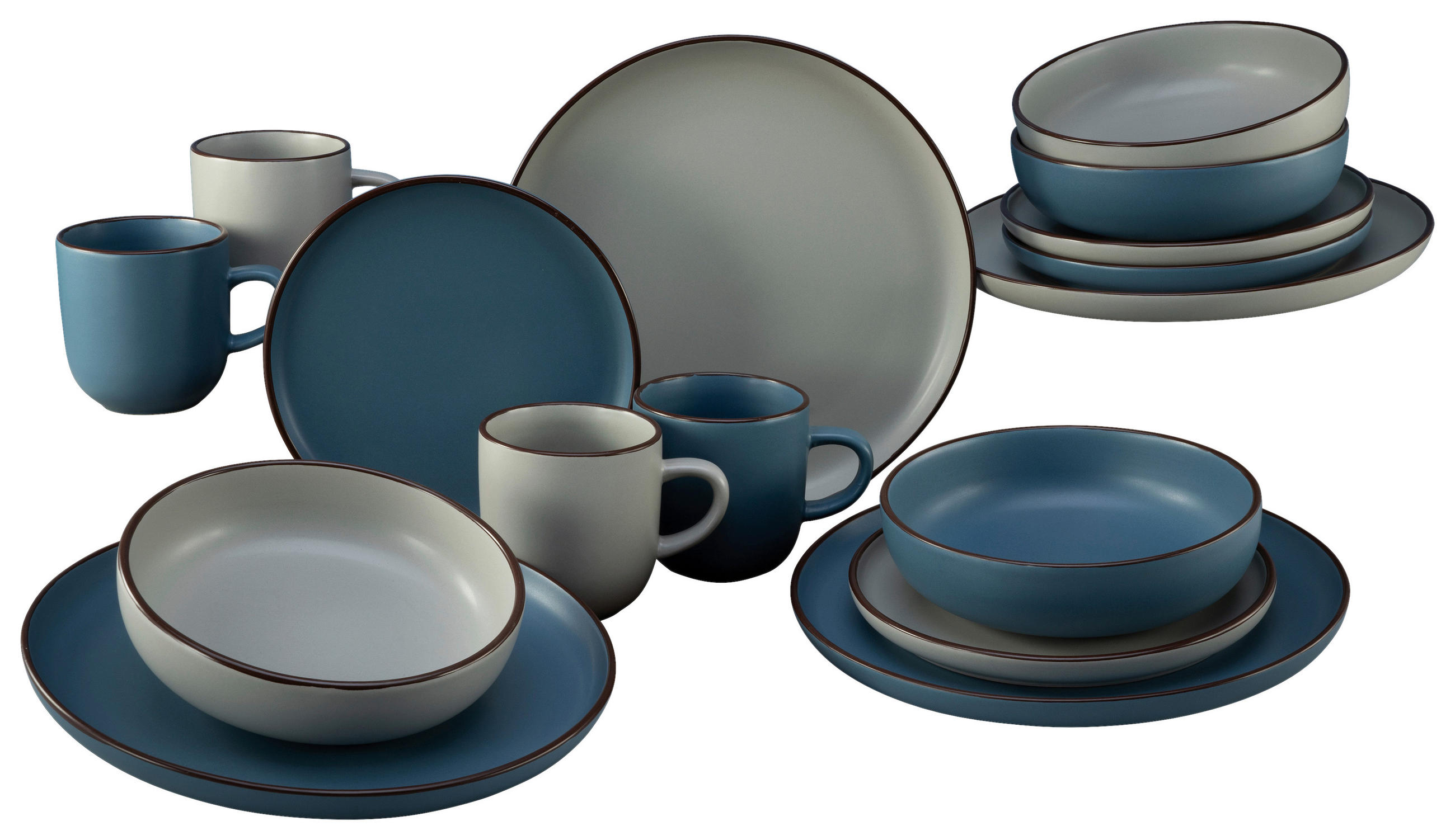 KOMPLETT SERVIS 16 delar  - beige/blå, Basics, keramik (29,5/28,5/28cm) - Creatable