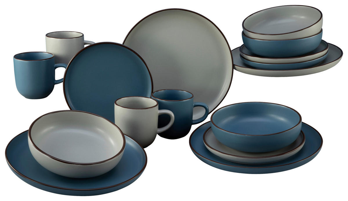 KOMBINOVANÝ SERVIS, 16-dielne, kamenina - modrá/béžová, Basics, keramika (29,5/28,5/28cm) - Creatable