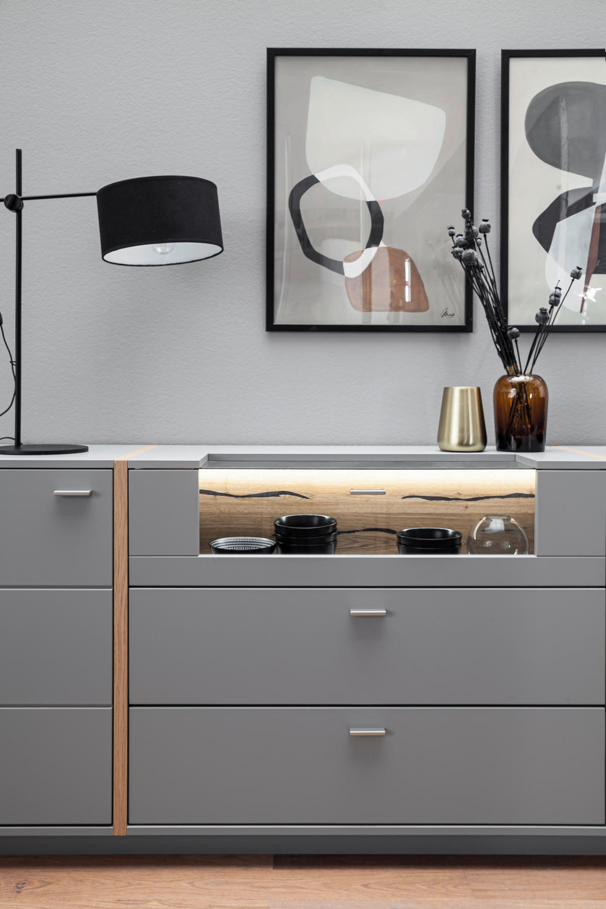 SIDEBOARD 196/87/44 cm  - grå/nickelfärgad, Design, metall/trämaterial (196/87/44cm) - MID.YOU