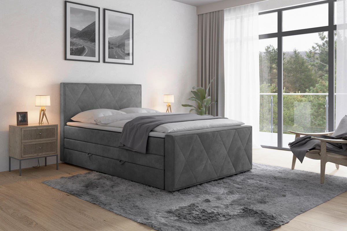 BOXSPRINGBETT 140/200 cm  in Hellgrau  - Hellgrau, MODERN, Holz/Kunststoff (140/200cm) - MID.YOU