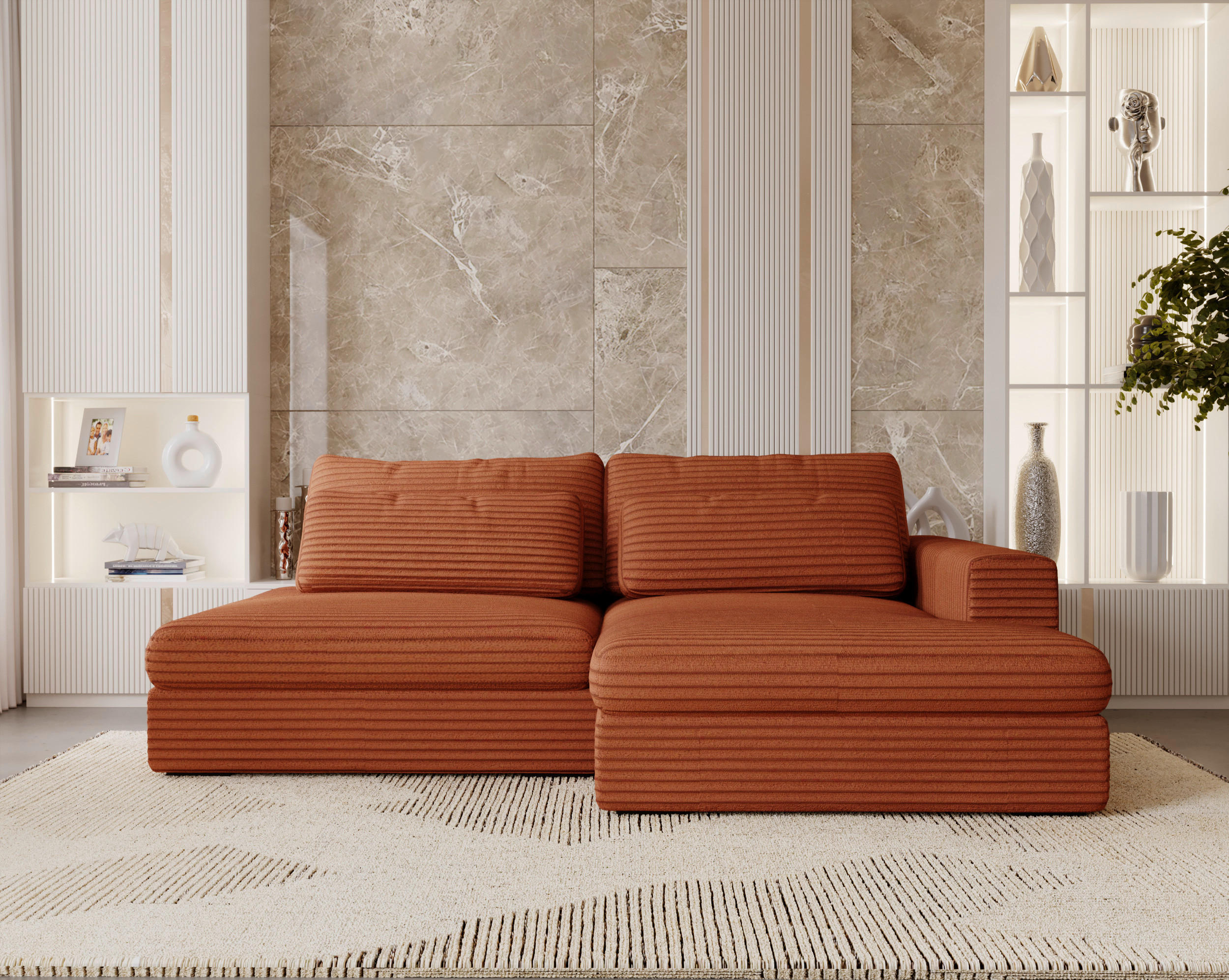ECKSOFA Bronzefarben Cord  - Schwarz/Bronzefarben, Design, Kunststoff/Textil (223/158cm) - home24