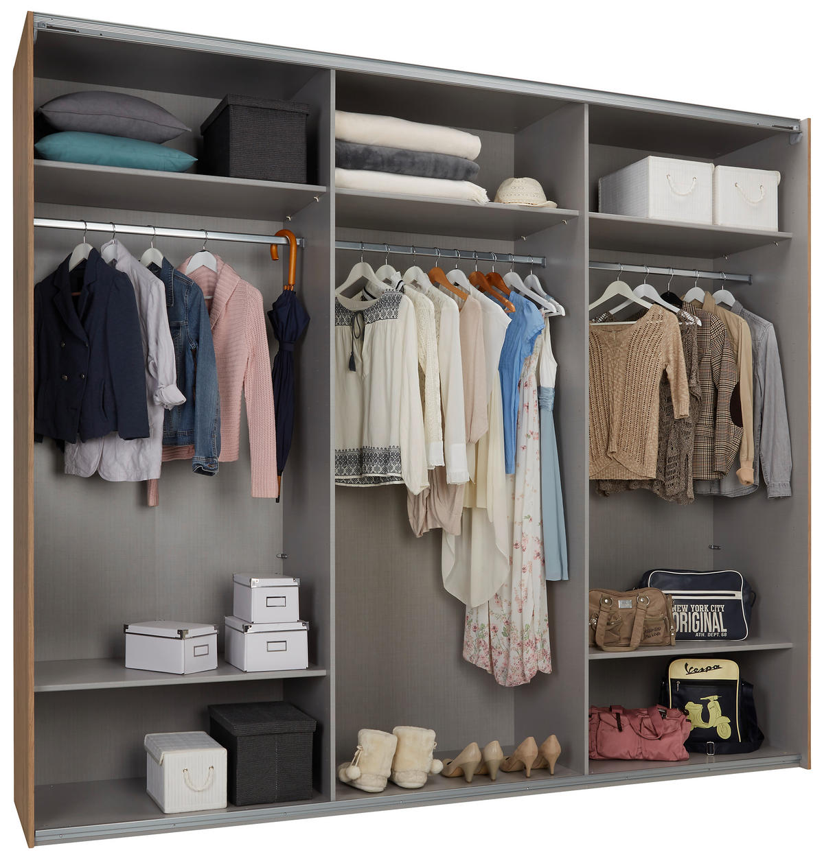 OMARA Z DRSNIMI VRATI, barve hrasta  - barve hrasta/barve aluminija, Konvencionalno, kovina/leseni material (270/208/65cm) - Hom`in