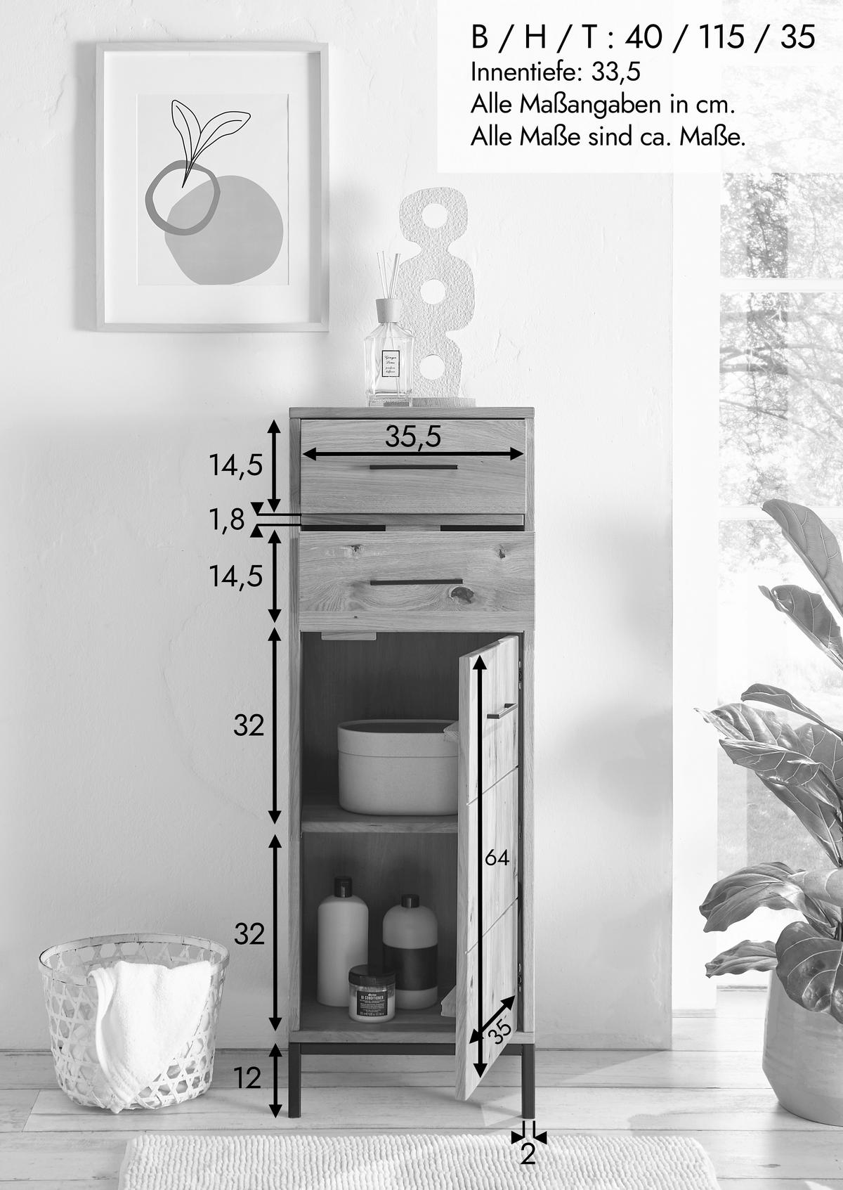 MIDISCHRANK 40/115/35 cm  - Wildeiche/Schwarz, Basics, Holz/Metall (40/115/35cm) - Linea Natura