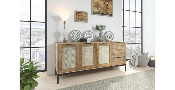 SIDEBOARD Wiener Geflecht in 170/75/40 cm - Schwarz/Akaziefarben, LIFESTYLE, Holz/Metall (170/75/40cm) - Landscape