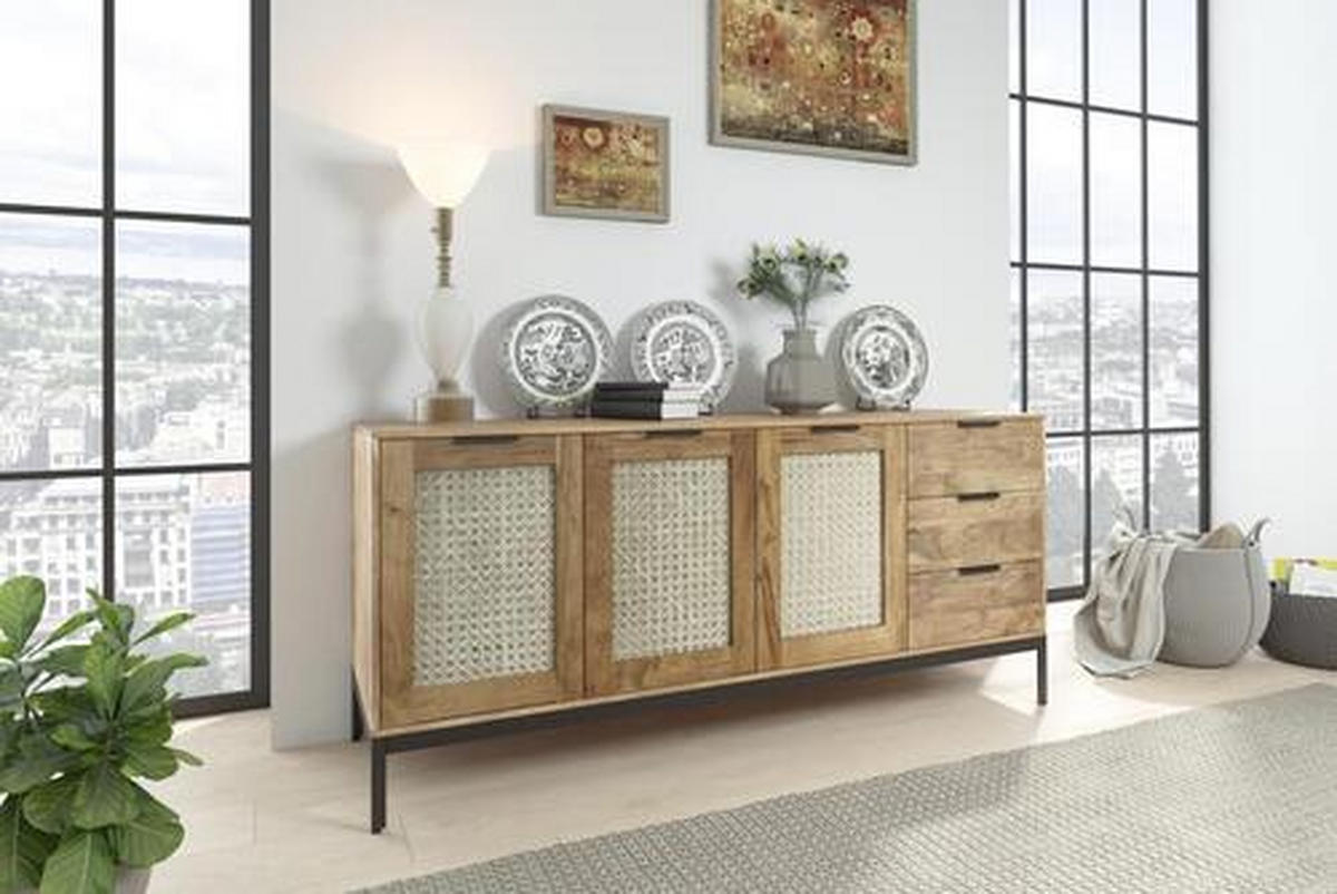 SIDEBOARD Wiener Geflecht  in 170/75/40 cm  - Schwarz/Akaziefarben, LIFESTYLE, Holz/Metall (170/75/40cm) - Landscape