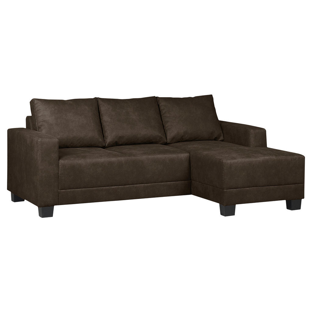 Thumbnail - Mid.you Ecksofa, Dunkelbraun, Textil, Erle, Hartholz, 3-Sitzer, Füllung: Schaumstoffflocken, Ottomane rechts, L-Form, 20...