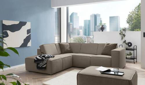 ECKSOFA in Struktur Grau, Taupe  - Taupe/Schwarz, Modern, Kunststoff/Textil (220/275cm) - Trendmanufaktur