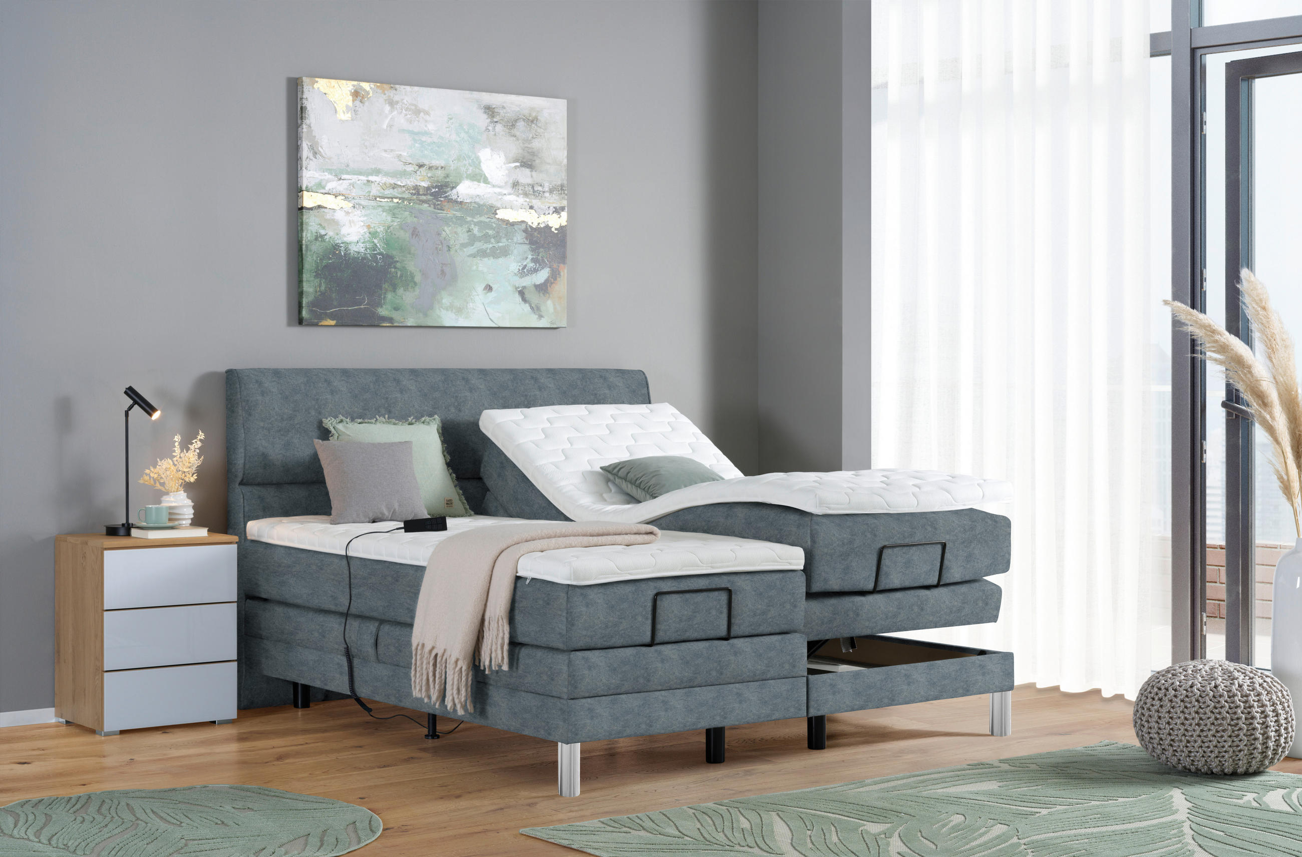 BOXSPRINGBETT 180/200 cm  in Dunkelgrau  - Chromfarben/Dunkelgrau, Konventionell, Kunststoff/Textil (180/200cm) - Voleo
