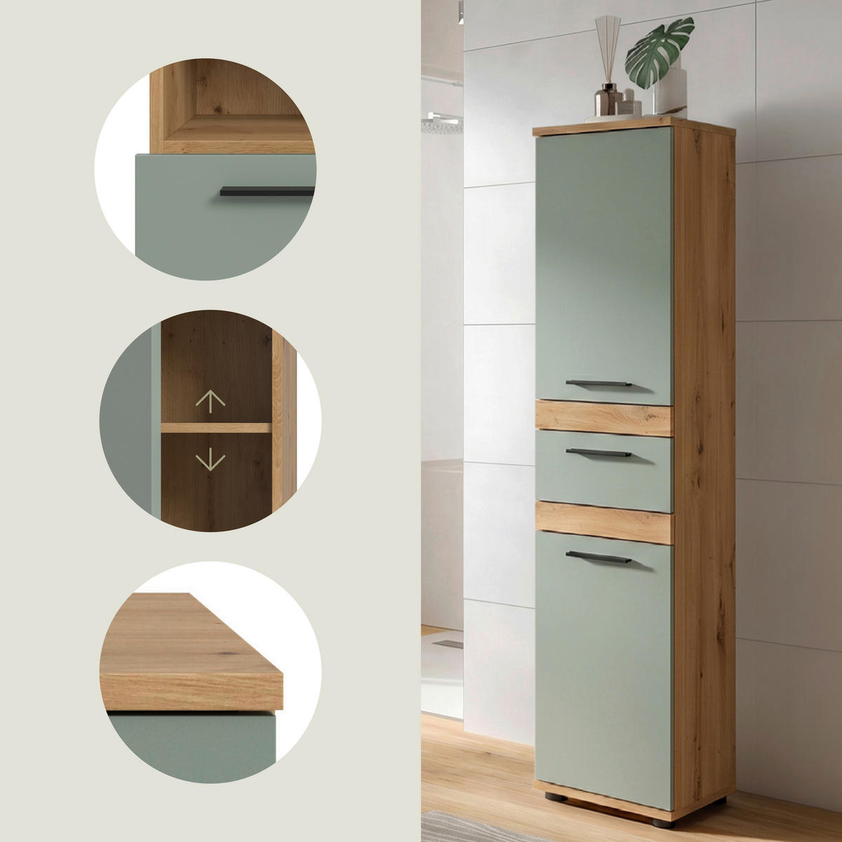 UNTERSCHRANK 35/137/31 cm   - Salbeigrün/Schwarz, Trend, Holzwerkstoff/Kunststoff (35/137/31cm) - MID.YOU