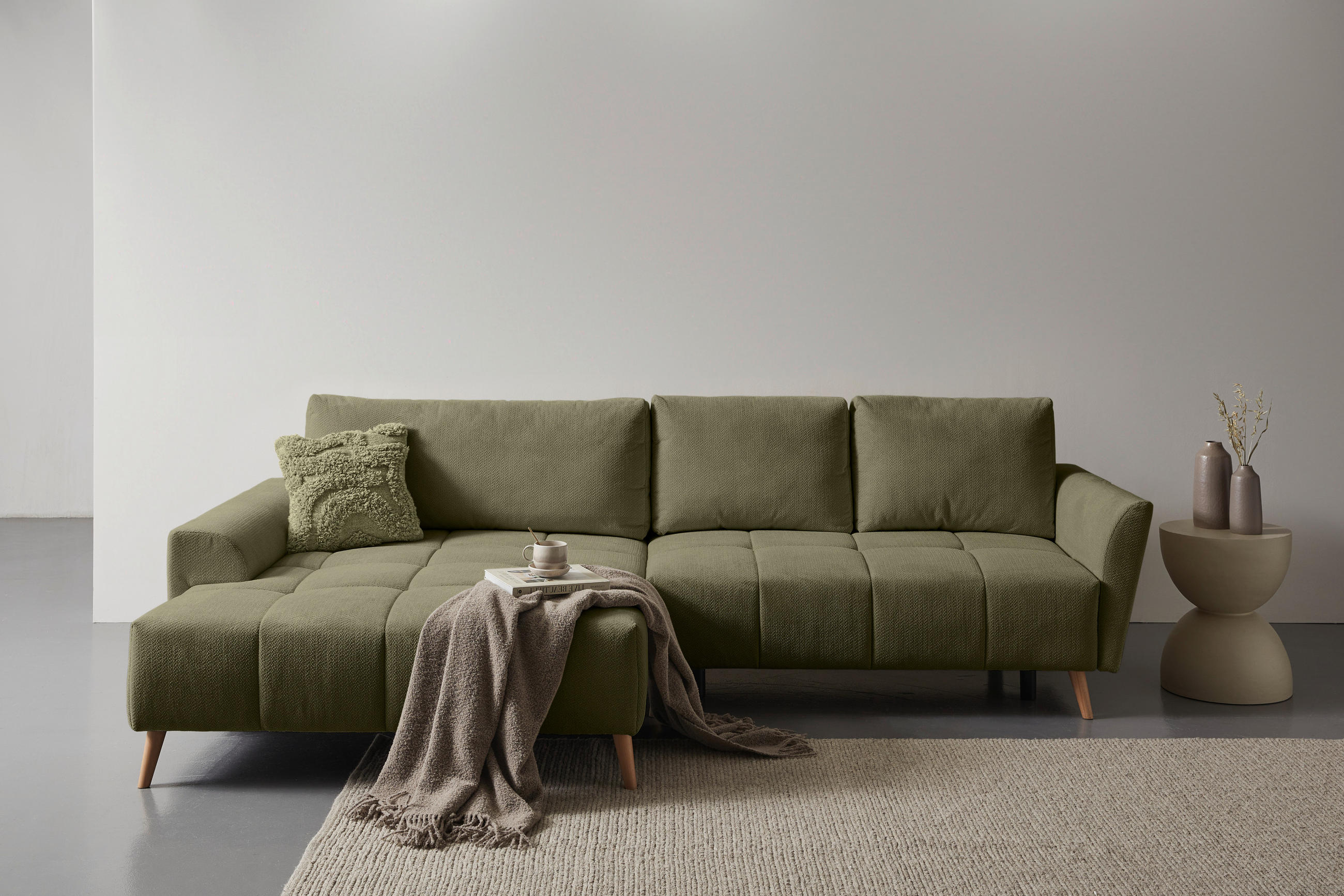 ECKSOFA Olivgrün Webstoff  - Buchefarben/Olivgrün, KONVENTIONELL, Holz/Textil (169/294cm) - Carryhome