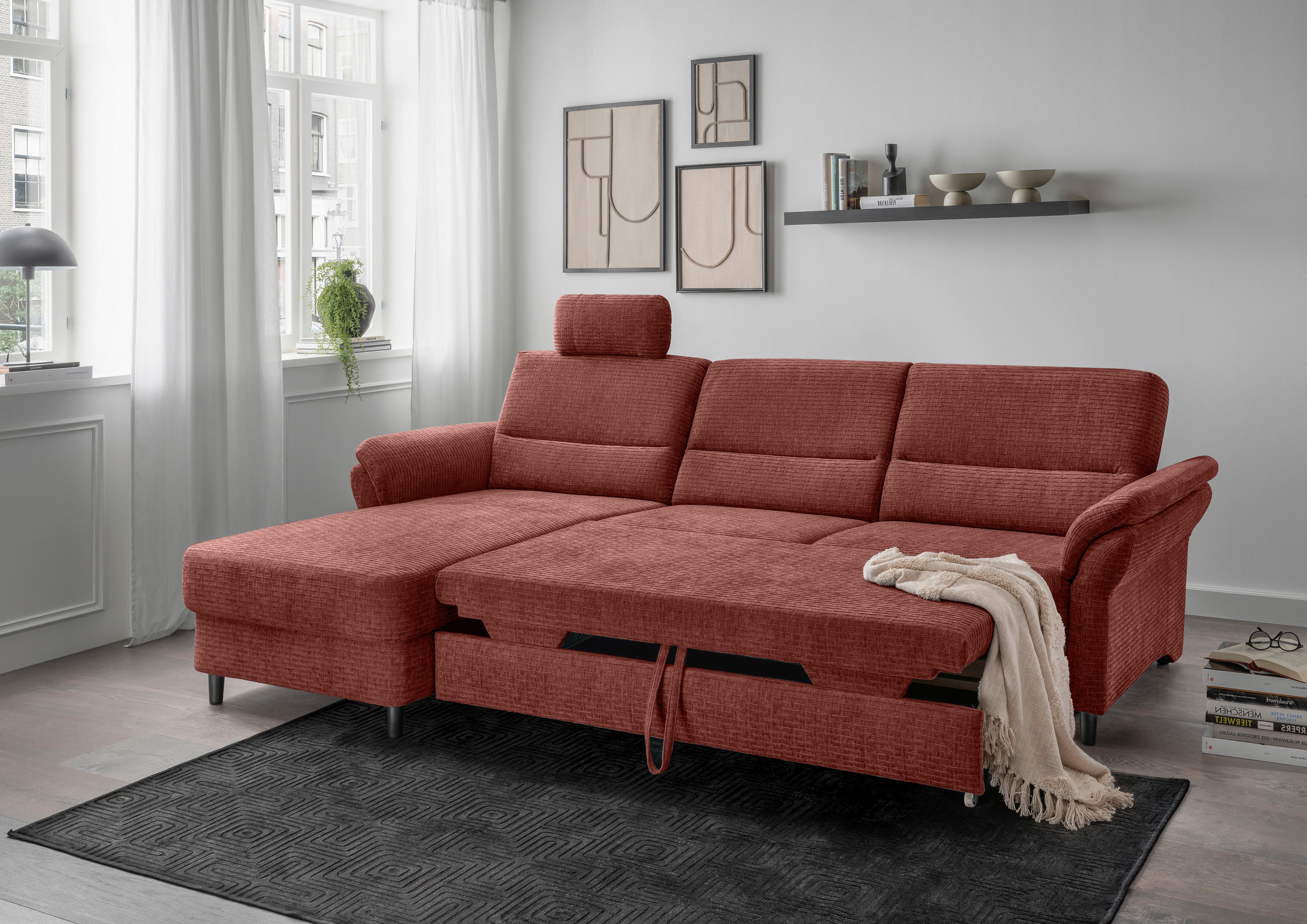 ECKSOFA Koralle Mikrofaser  - Koralle/Schwarz, MODERN, Holz/Textil (176/279cm) - Livetastic