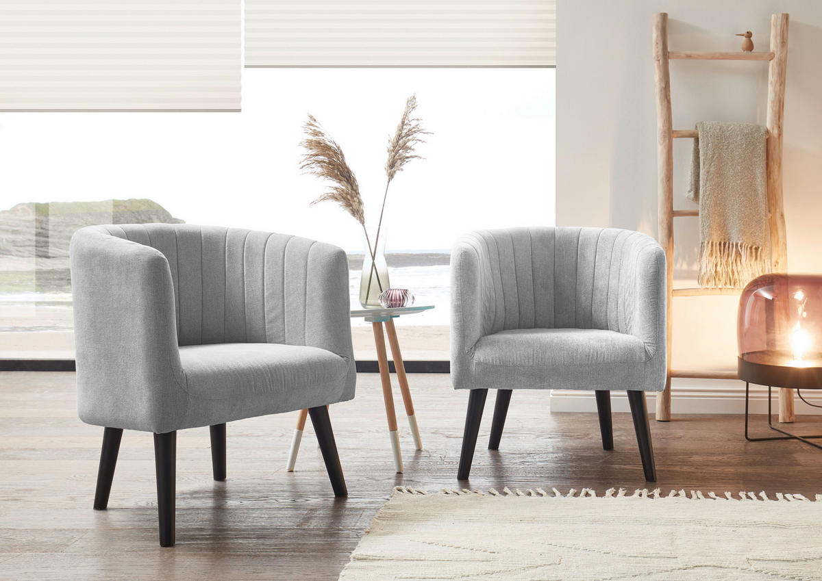 CLUBFÅTÖLJ i textil ljusgrå  - ljusgrå/svart, Basics, trä/textil (61/82/58cm) - Livetastic