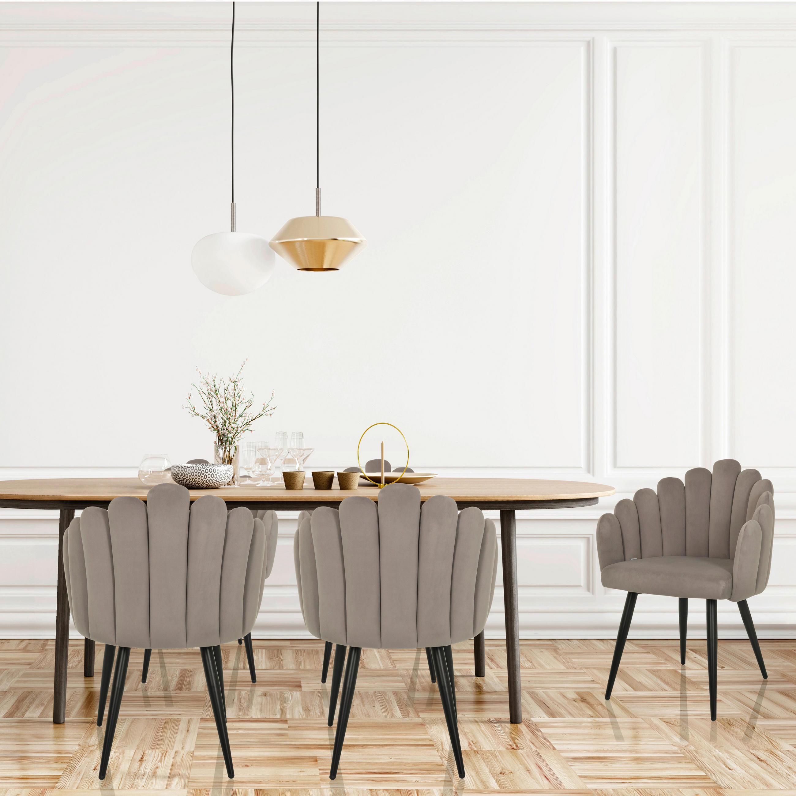 STOL MED ARMSTÖD sammet  - grå, Modern, metall/textil (63/84/56cm) - MID.YOU