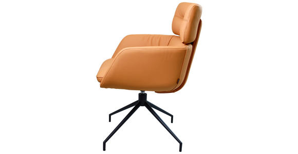 ARMLEHNSTUHL  Wippfunktion, Sitzfläche 360° drehbar, Lederauswahl  Echtleder  - Cognac/Schwarz, Design, Leder/Metall (62/92/66cm) - Dieter Knoll