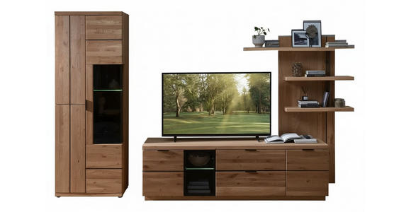 WOHNWAND  in Schwarz, Wildeiche  310/207/50 cm  - Wildeiche/Schwarz, Natur, Glas/Holz (310/207/50cm) - Linea Natura