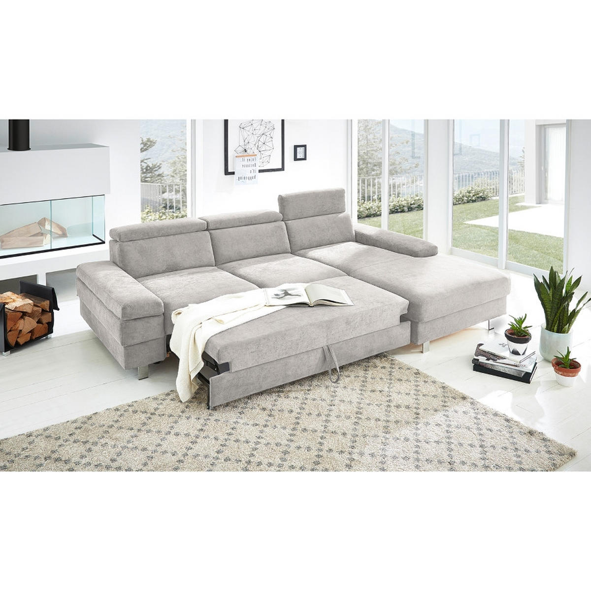 ECKSOFA in Webstoff Silberfarben  - Silberfarben, Konventionell, Textil/Metall (182/82/260cm) - Trendmanufaktur