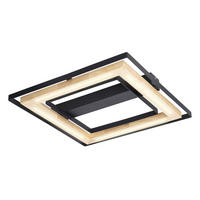STROPNÍ LED SVÍTIDLO, 46/46/6 cm - černá/přírodní barvy, Natur, kov/dřevo (46/46/6cm) - Globo