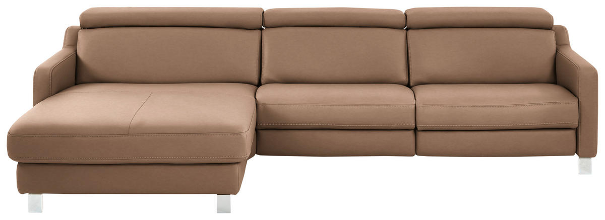 ECKSOFA Echtleder Braun  - Chromfarben/Braun, Design, Leder/Metall (176/291cm) - Valdera