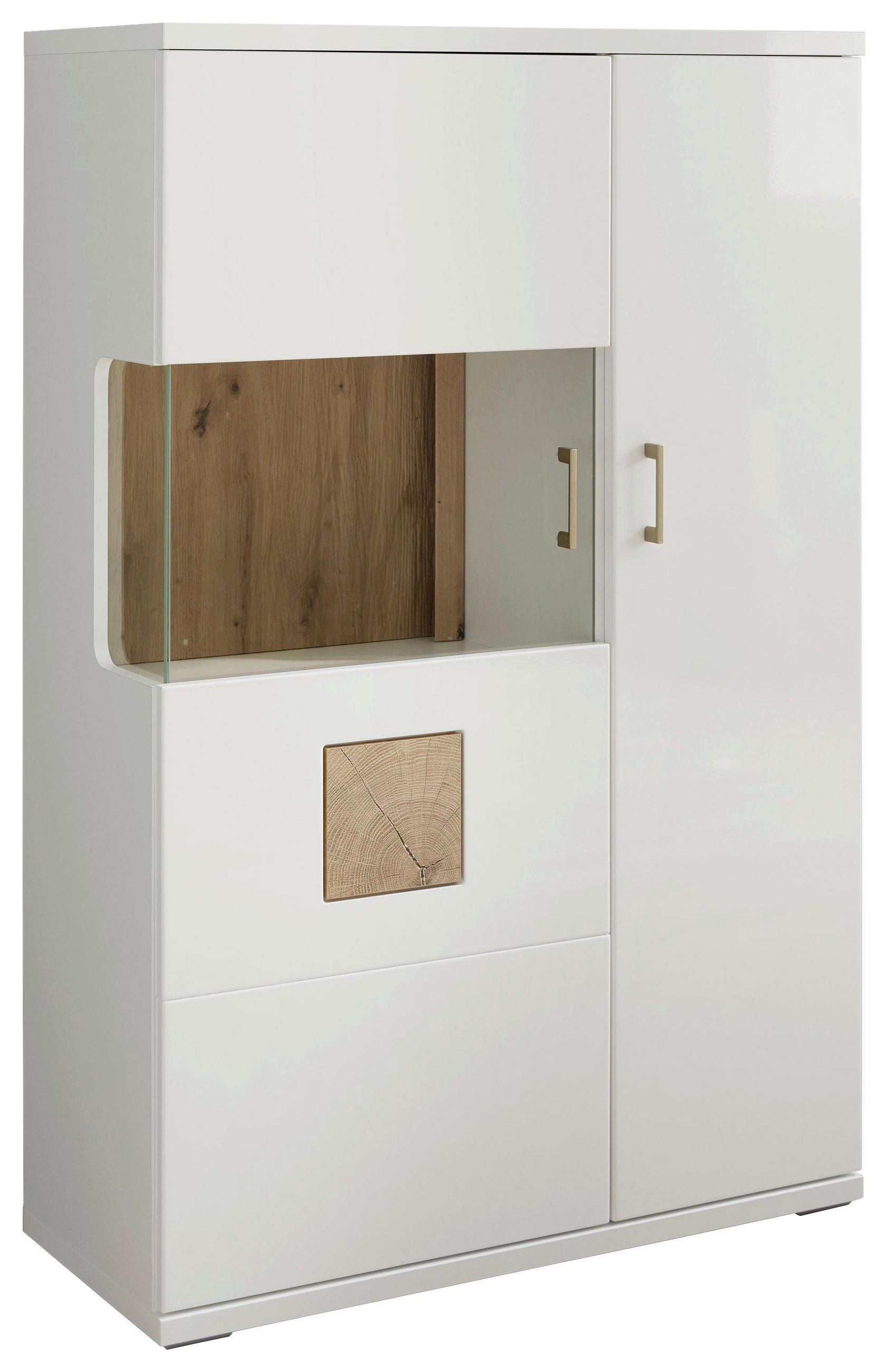 HIGHBOARD Weiß, Eichefarben, Weiß Hochglanz  90/141,4/37,4 cm  - Eichefarben/Weiß Hochglanz, Design, Glas/Holzwerkstoff (90/141,4/37,4cm) - Xora