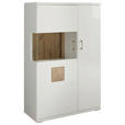 HIGHBOARD  90/141,4/37,4 cm  - Eichefarben/Weiß Hochglanz, Design, Glas/Holzwerkstoff (90/141,4/37,4cm) - Xora