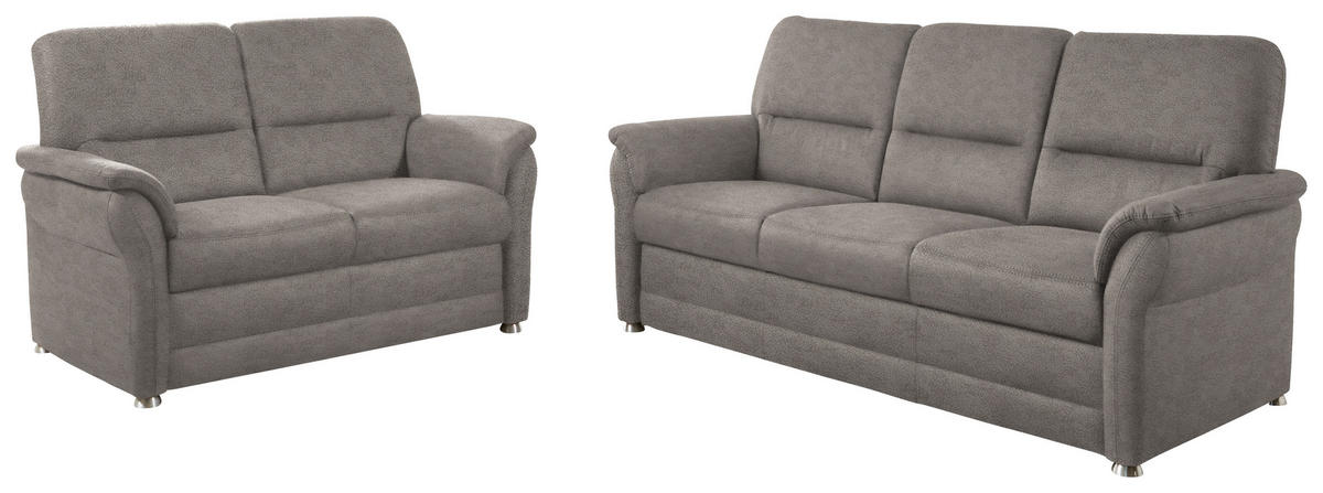 SITZGARNITUR Mikrofaser Hellgrau  - Hellgrau/Alufarben, KONVENTIONELL, Textil/Metall (192/96/89cm) - Beldomo Comfort