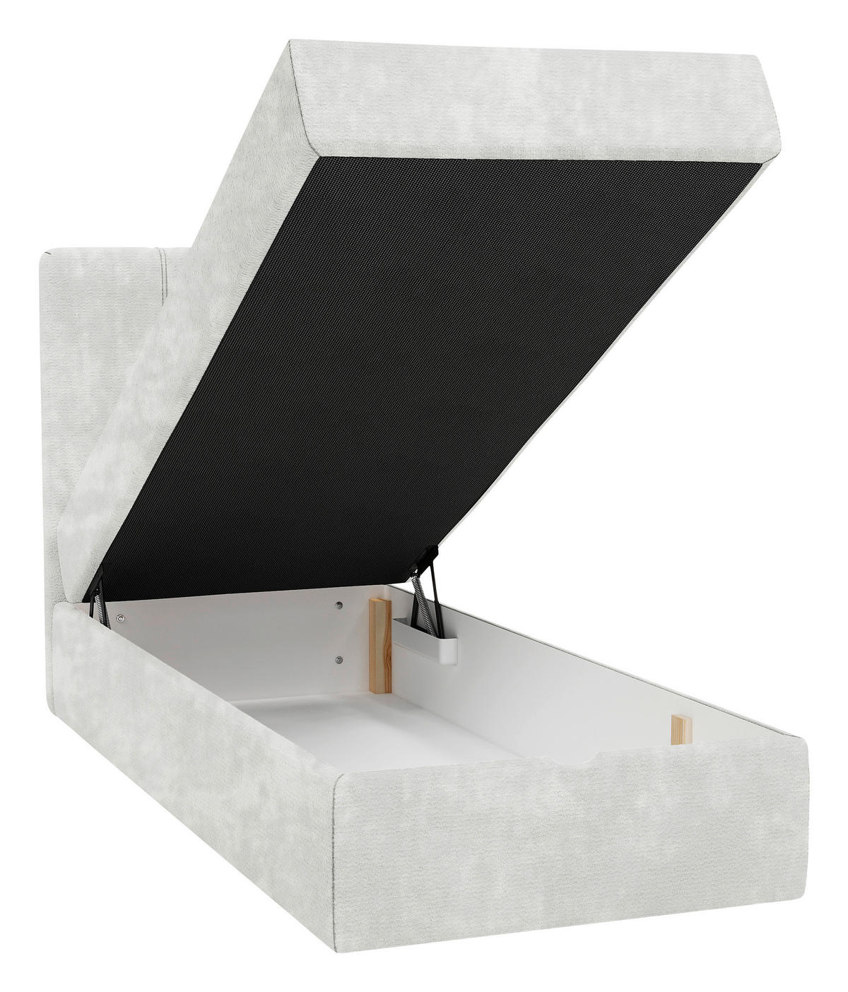 BOXBETT 70/200 cm,  in Creme, Matratze, gepolstertes Kopfteil, Bettkasten, Topper, H3 = fest  - Creme/Schwarz, Design, Holzwerkstoff/Kunststoff (70/200cm) - Esposa