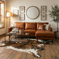 ECKSOFA Cognac Echtleder Lederlook Rücken echt  - Cognac/Schwarz, Design, Leder/Textil (166/238cm) - Livetastic