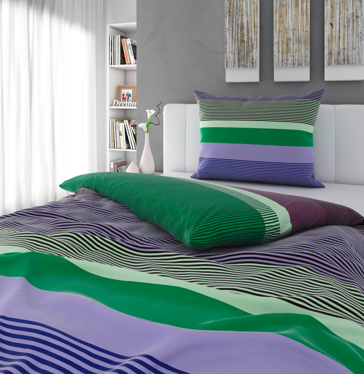 BETTWÄSCHE Satin 140/200 cm  - Salbeigrün/Lila, Basics, Textil (140/200cm) - Novel