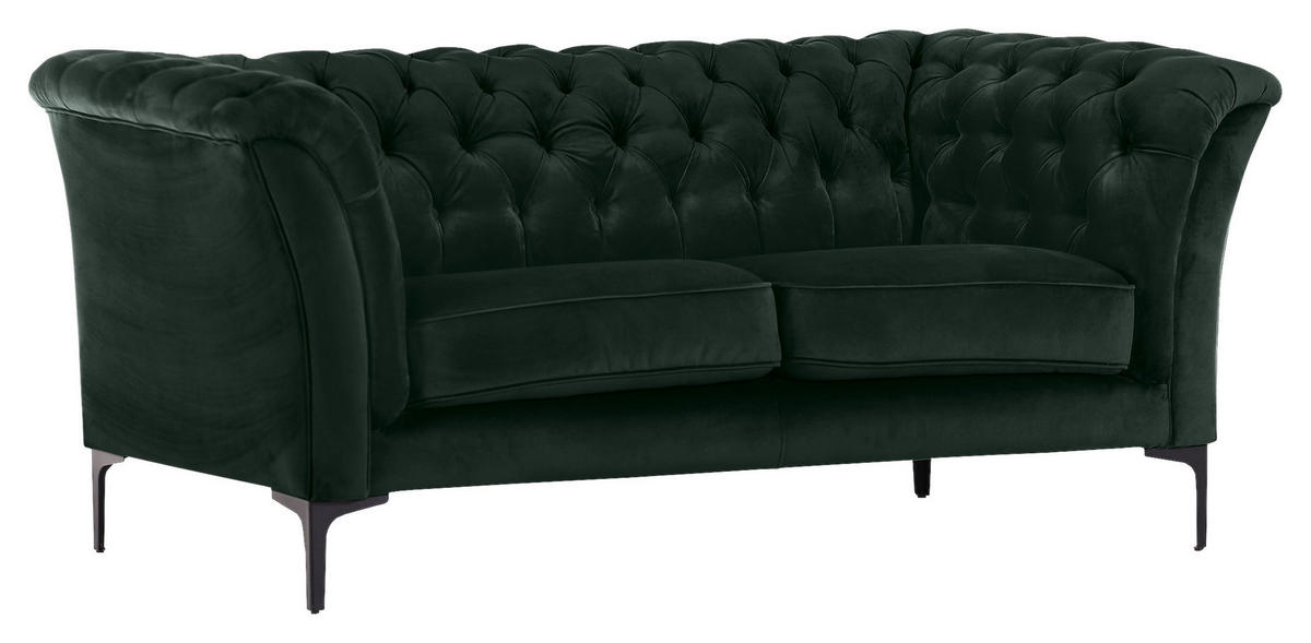 CHESTERFIELD-SOFA in Flachgewebe Grün  - Schwarz/Grün, LIFESTYLE, Textil/Metall (195/80/100cm) - Landscape