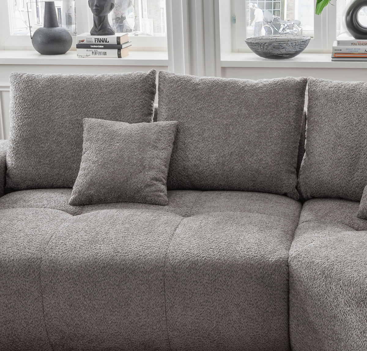 BIGSOFA in Bouclé Anthrazit  - Anthrazit/Schwarz, Modern, Kunststoff/Textil (323/91/155cm) - Livetastic