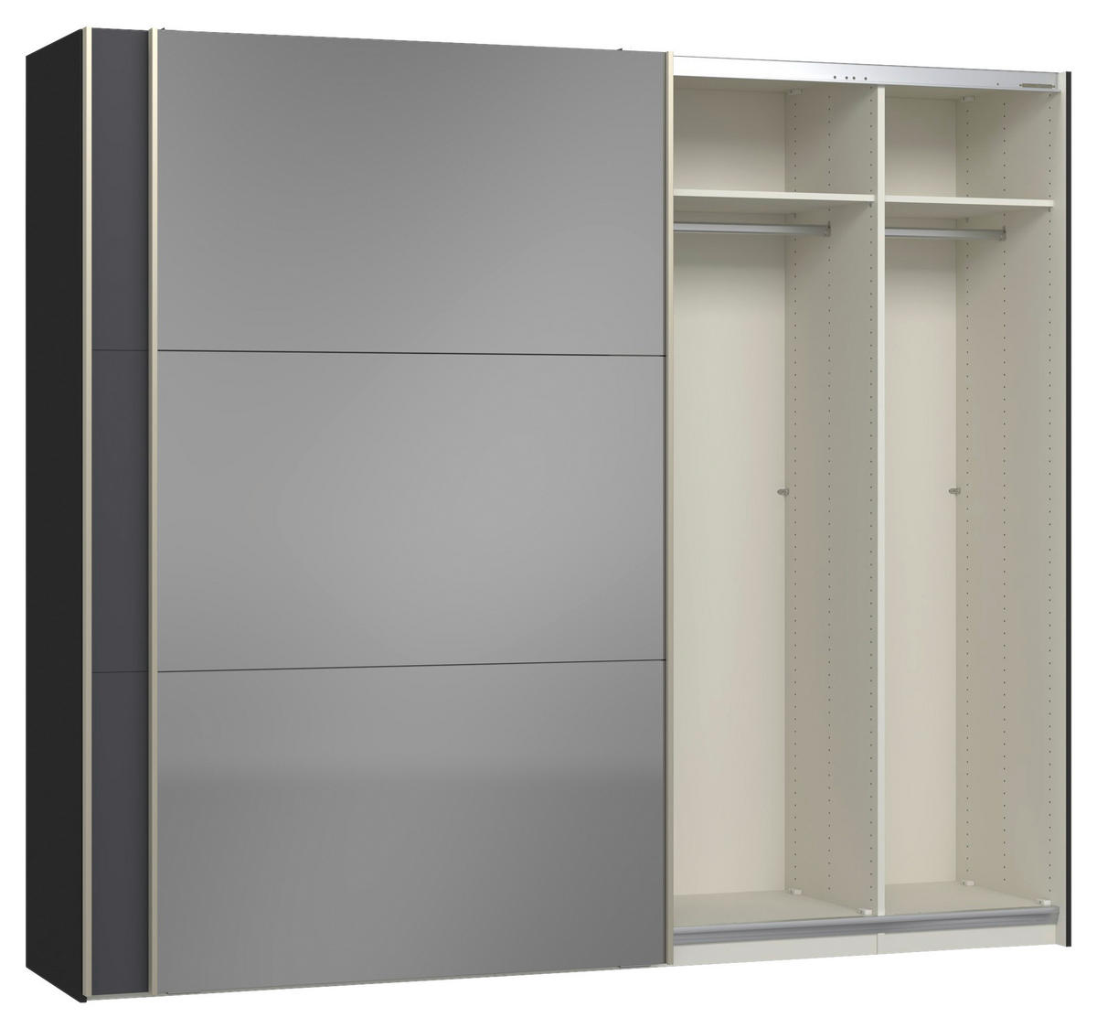 SCHWEBETÜRENSCHRANK 253/220/65 cm 2-türig Anthrazit, Schwarz  - Edelstahlfarben/Anthrazit, Design, Glas/Holzwerkstoff (253/220/65cm) - Jutzler