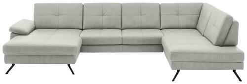 WOHNLANDSCHAFT in Lederlook, Mikrofaser Hellgrau  - Hellgrau/Schwarz, Design, Textil/Metall (179/343/220cm) - Beldomo System