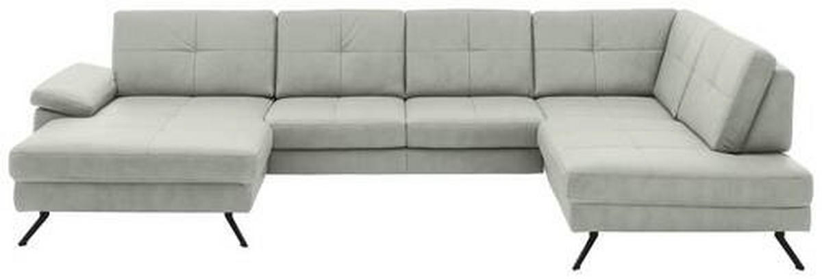 WOHNLANDSCHAFT in Lederlook, Mikrofaser Hellgrau  - Hellgrau/Schwarz, Design, Textil/Metall (179/343/220cm) - Beldomo System